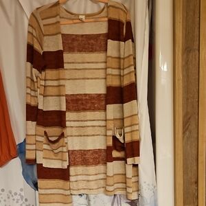 Sew In Love Tan and Brown Striped Cardigan New No Tags Washed Not Worn